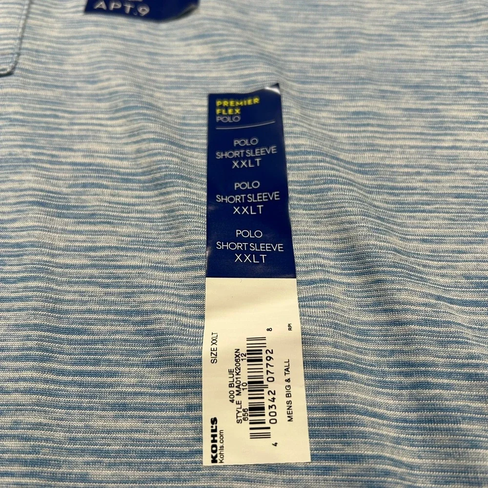 Apt 9 Polo XXLT Blue Premier Flex Performance Short Sleeve Space Dye 2XLT New